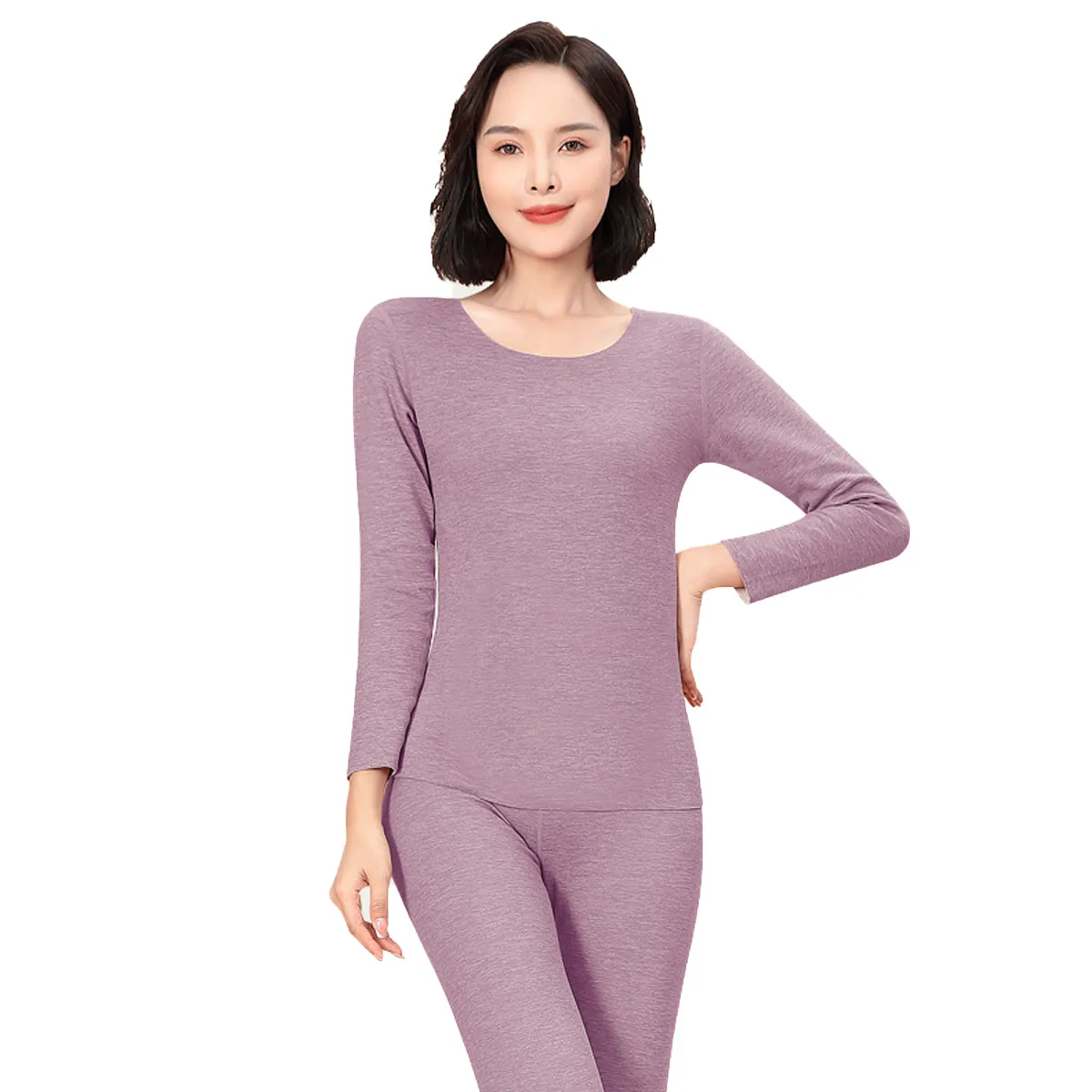 Sidiou Group Winter Thermal Underwear Set 2 Pieces Fleece Top and Pants Warm Cotton Underwear Women Men Solid Color Long Johns Suit