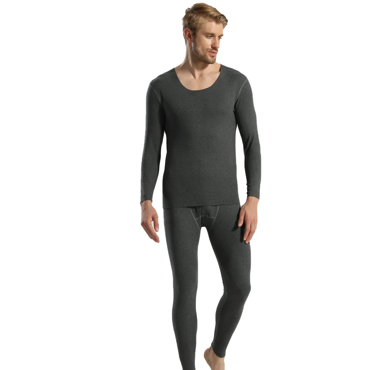 Sidiou Group Winter Thermal Underwear Set 2 Pieces Fleece Top and Pants Warm Cotton Underwear Women Men Solid Color Long Johns Suit