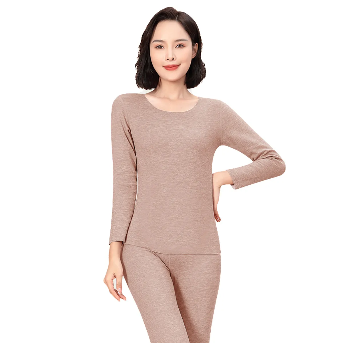 Sidiou Group Winter Thermal Underwear Set 2 Pieces Fleece Top and Pants Warm Cotton Underwear Women Men Solid Color Long Johns Suit
