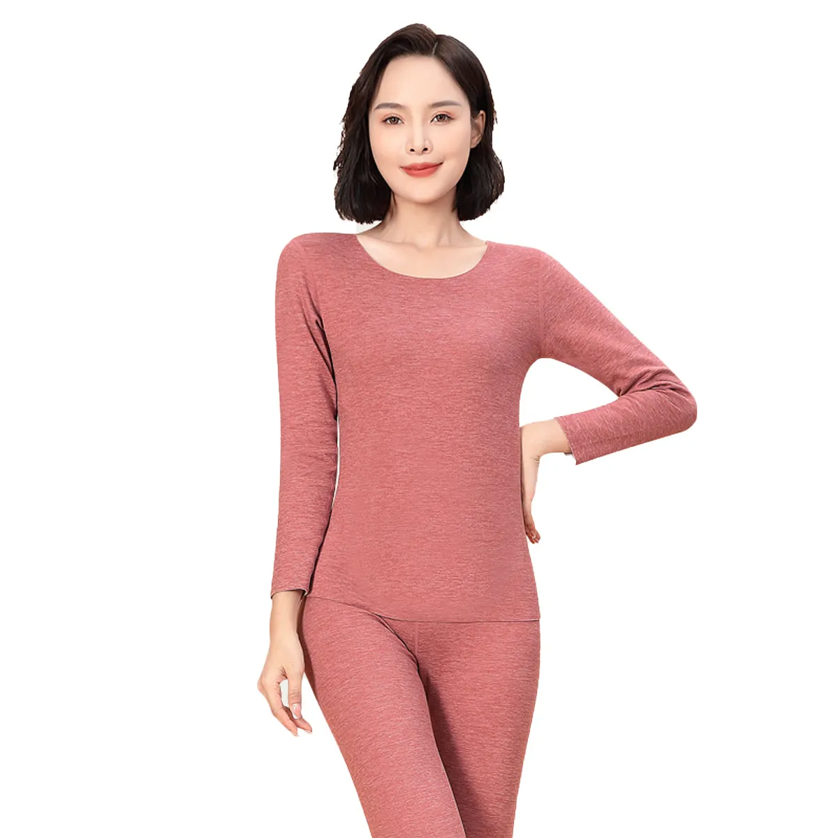 Sidiou Group Winter Thermal Underwear Set 2 Pieces Fleece Top and Pants Warm Cotton Underwear Women Men Solid Color Long Johns Suit