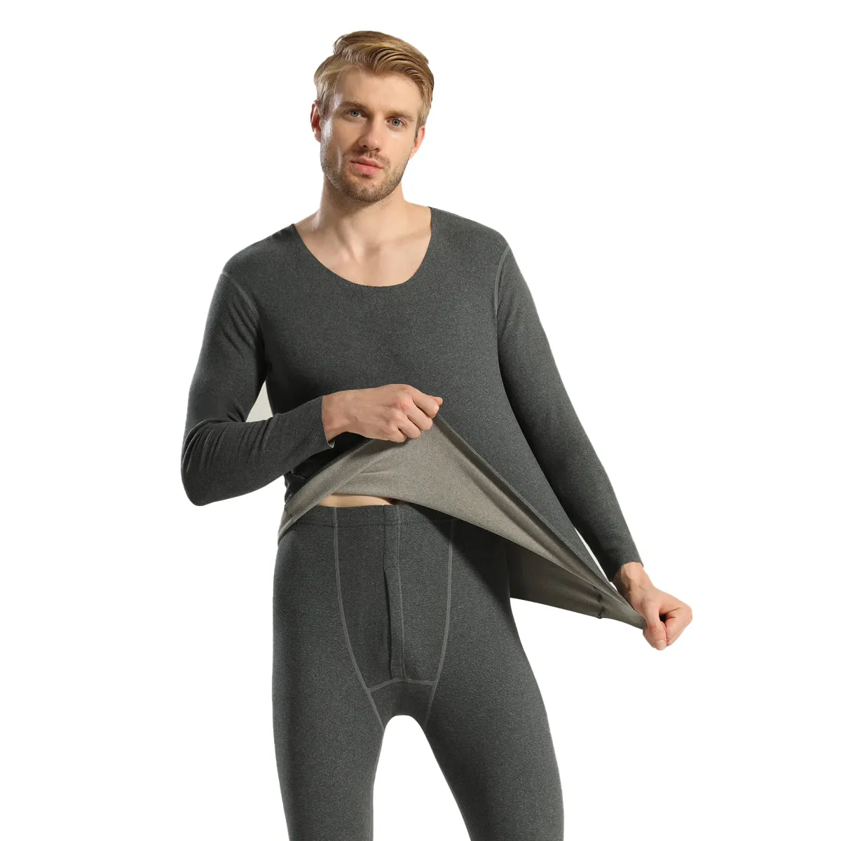 Sidiou Group Winter Thermal Underwear Set 2 Pieces Fleece Top and Pants Warm Cotton Underwear Women Men Solid Color Long Johns Suit
