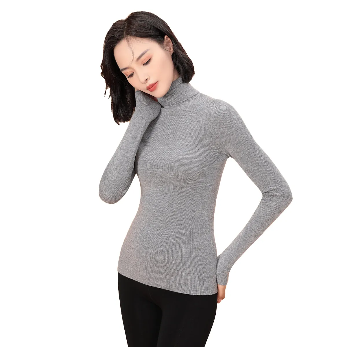 Sidiou Group Winter Thermal Underwear Top Fleece Basic Shirt Long Sleeve Seamless Knitted Woolen Warm Women Stand Collar Bottoming Shirt
