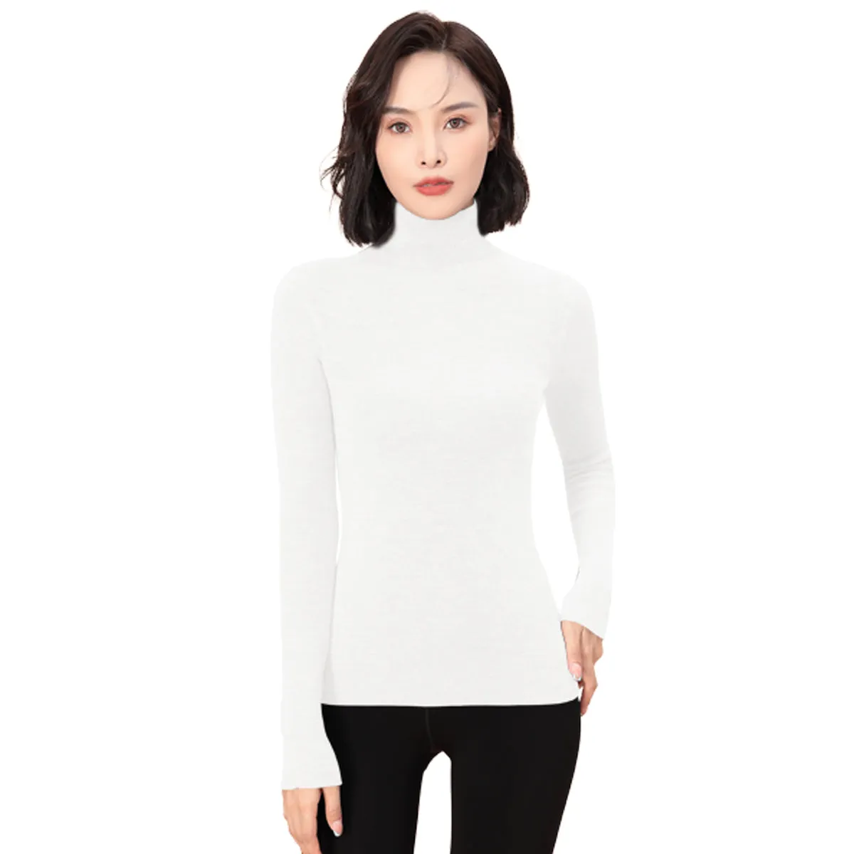 Sidiou Group Winter Thermal Underwear Top Fleece Basic Shirt Long Sleeve Seamless Knitted Woolen Warm Women Stand Collar Bottoming Shirt