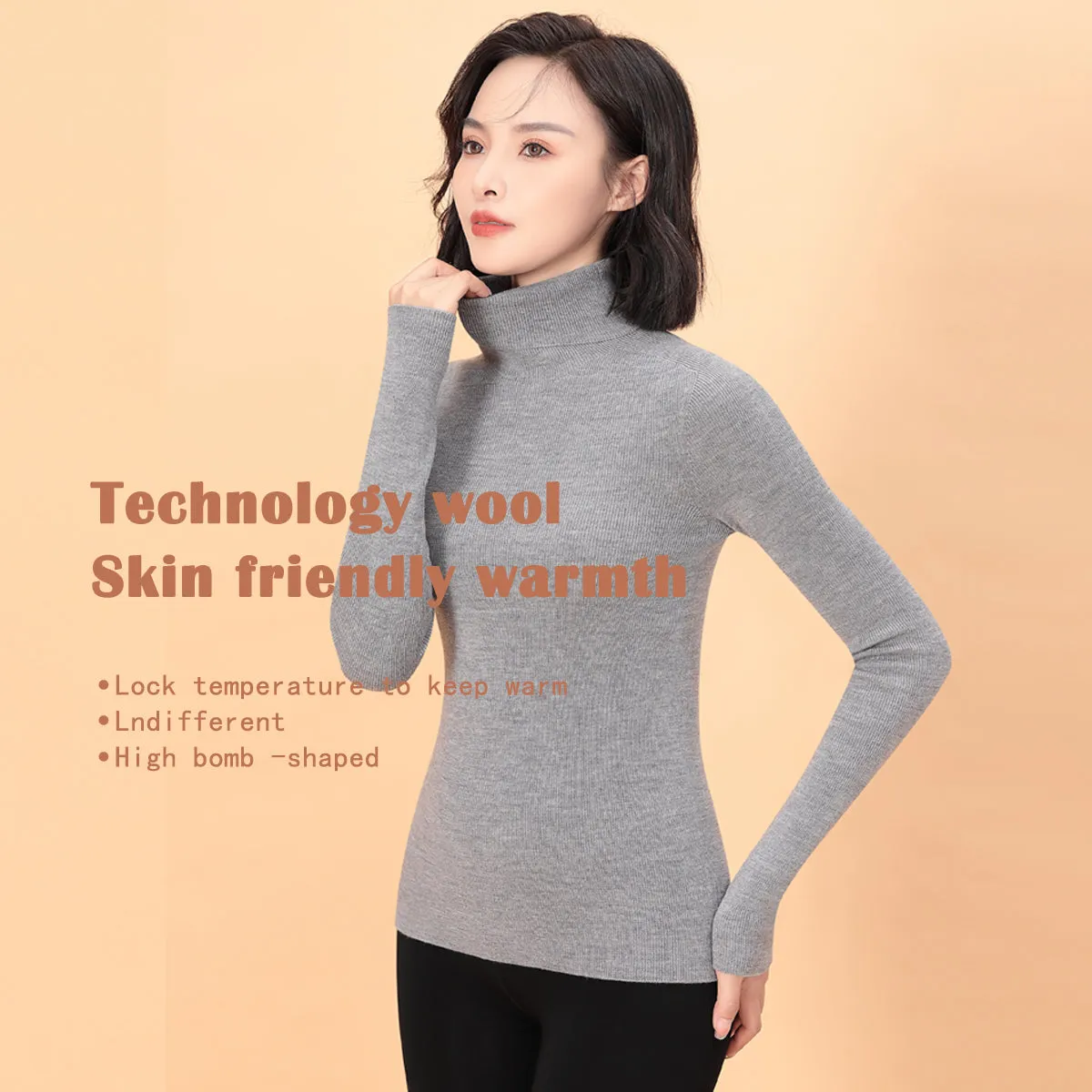 Sidiou Group Winter Thermal Underwear Top Fleece Basic Shirt Long Sleeve Seamless Knitted Woolen Warm Women Stand Collar Bottoming Shirt