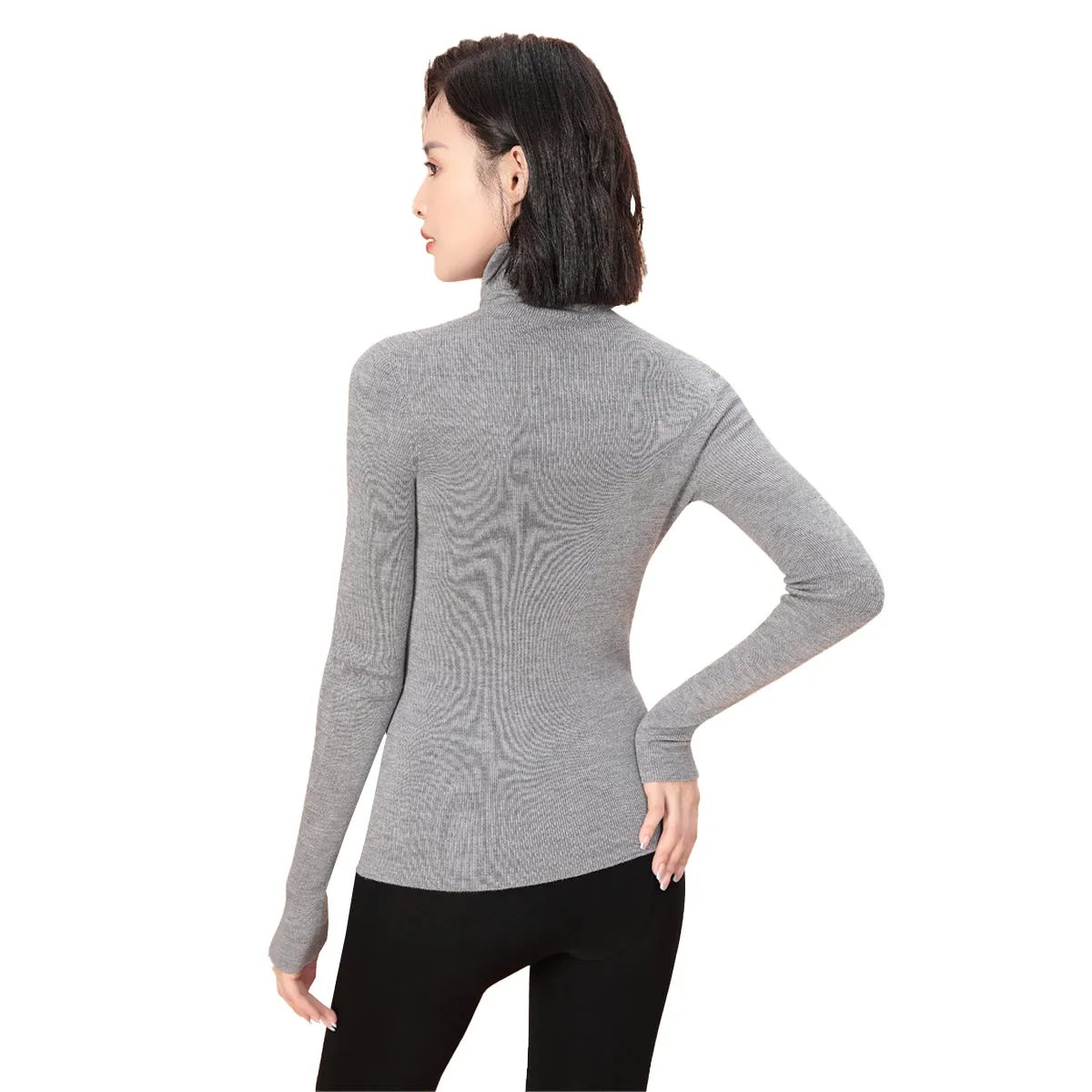 Sidiou Group Winter Thermal Underwear Top Fleece Basic Shirt Long Sleeve Seamless Knitted Woolen Warm Women Stand Collar Bottoming Shirt