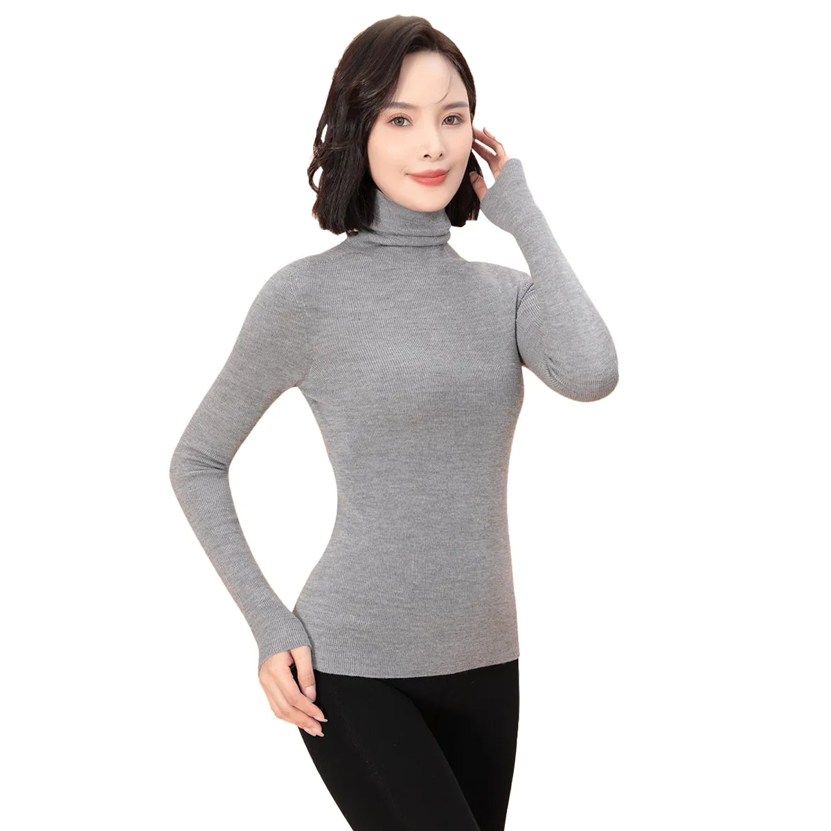 Sidiou Group Winter Thermal Underwear Top Fleece Basic Shirt Long Sleeve Seamless Knitted Woolen Warm Women Stand Collar Bottoming Shirt