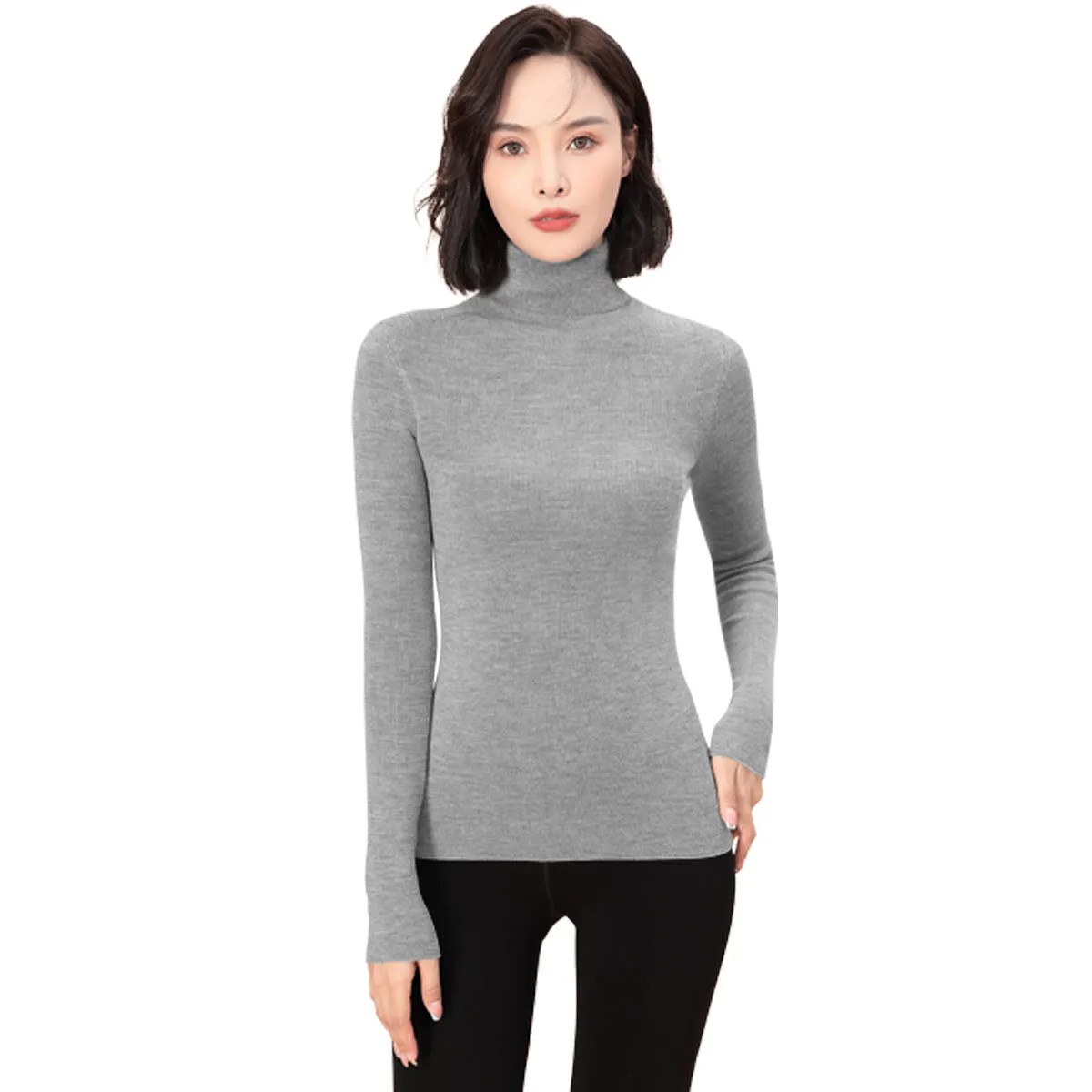 Sidiou Group Winter Thermal Underwear Top Fleece Basic Shirt Long Sleeve Seamless Knitted Woolen Warm Women Stand Collar Bottoming Shirt