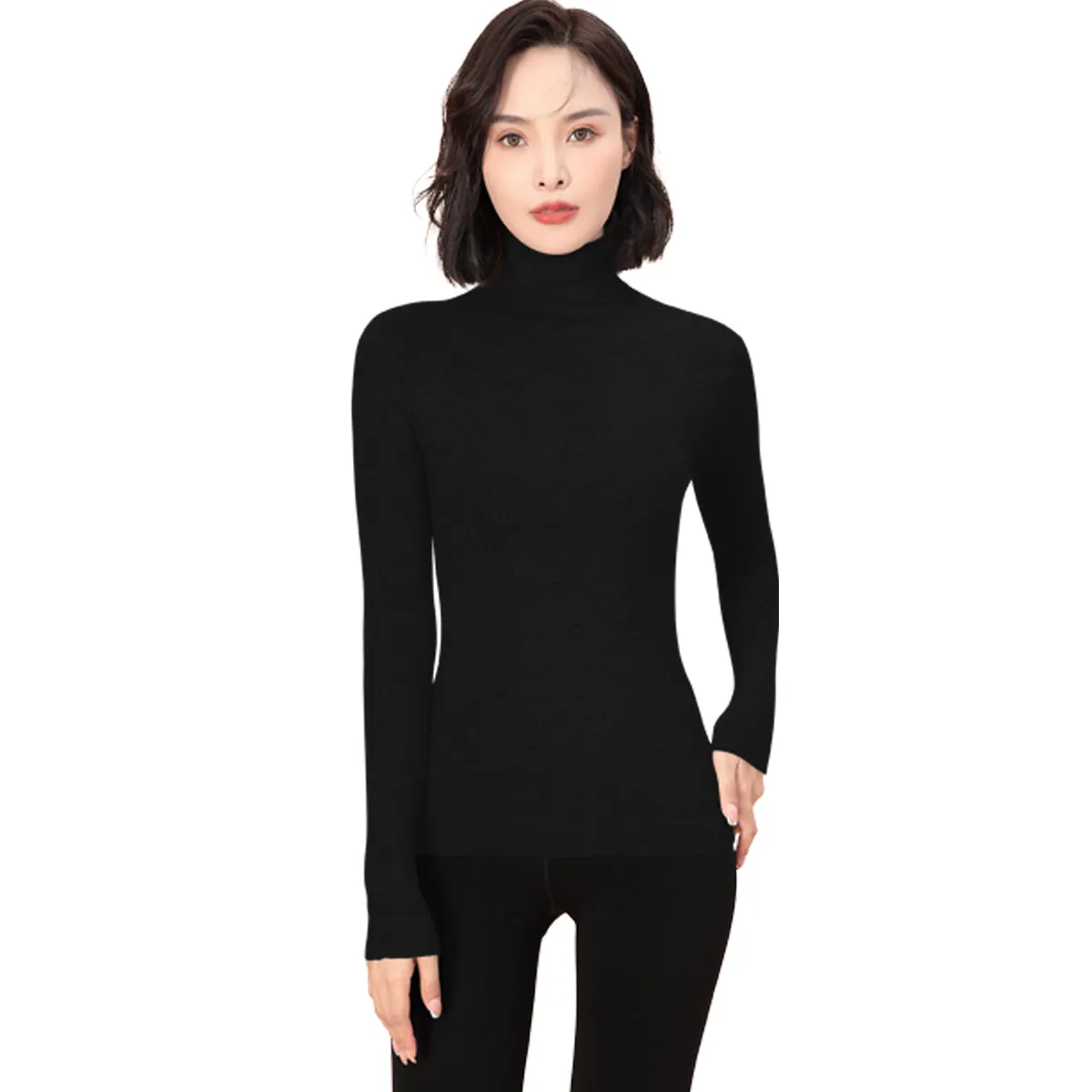 Sidiou Group Winter Thermal Underwear Top Fleece Basic Shirt Long Sleeve Seamless Knitted Woolen Warm Women Stand Collar Bottoming Shirt
