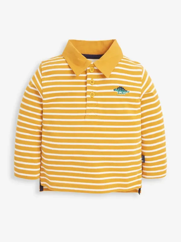 Stegosaurus Mustard Stripe Polo Long Sleeve Shirt - select size