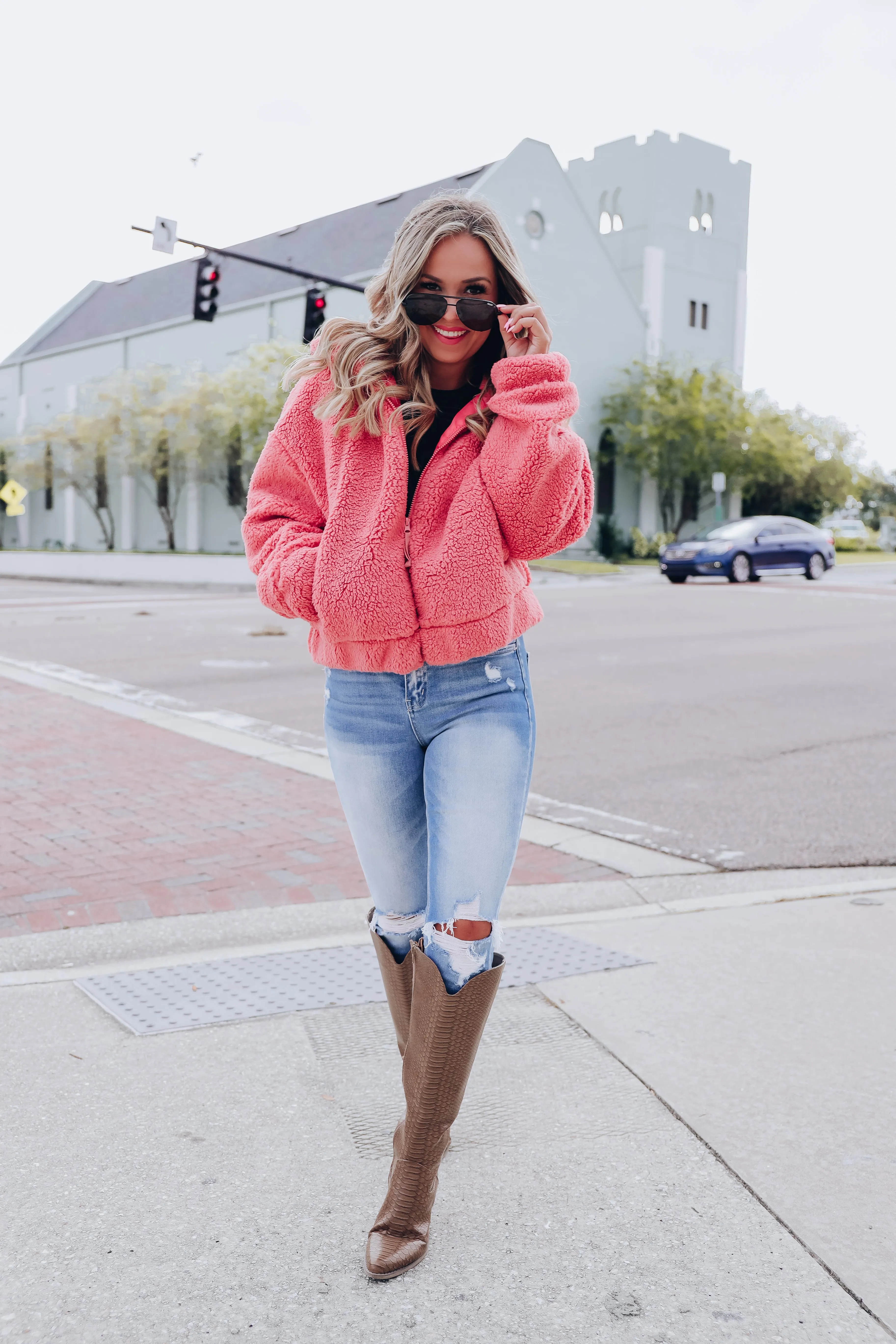 Uptown Moments Sherpa Jacket - Rose