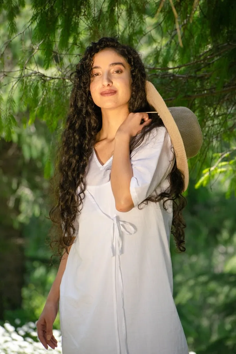 White organic cotton wrap dress