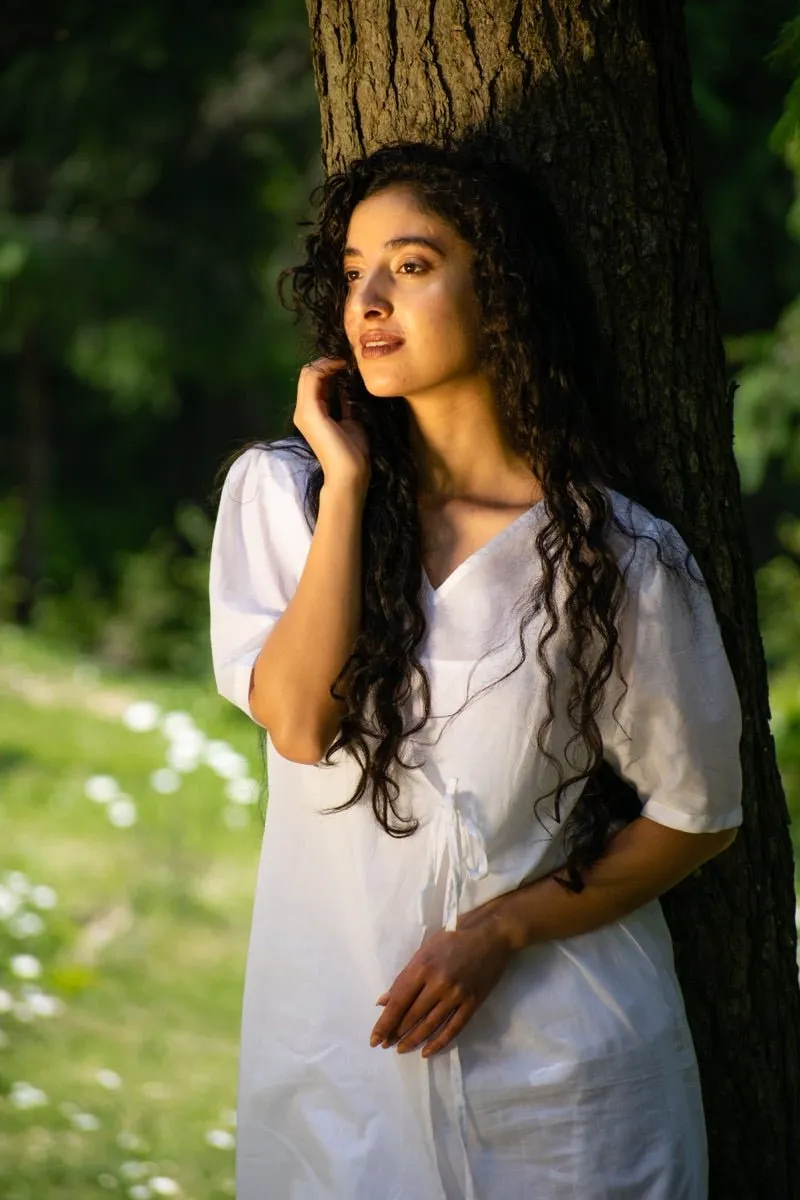 White organic cotton wrap dress