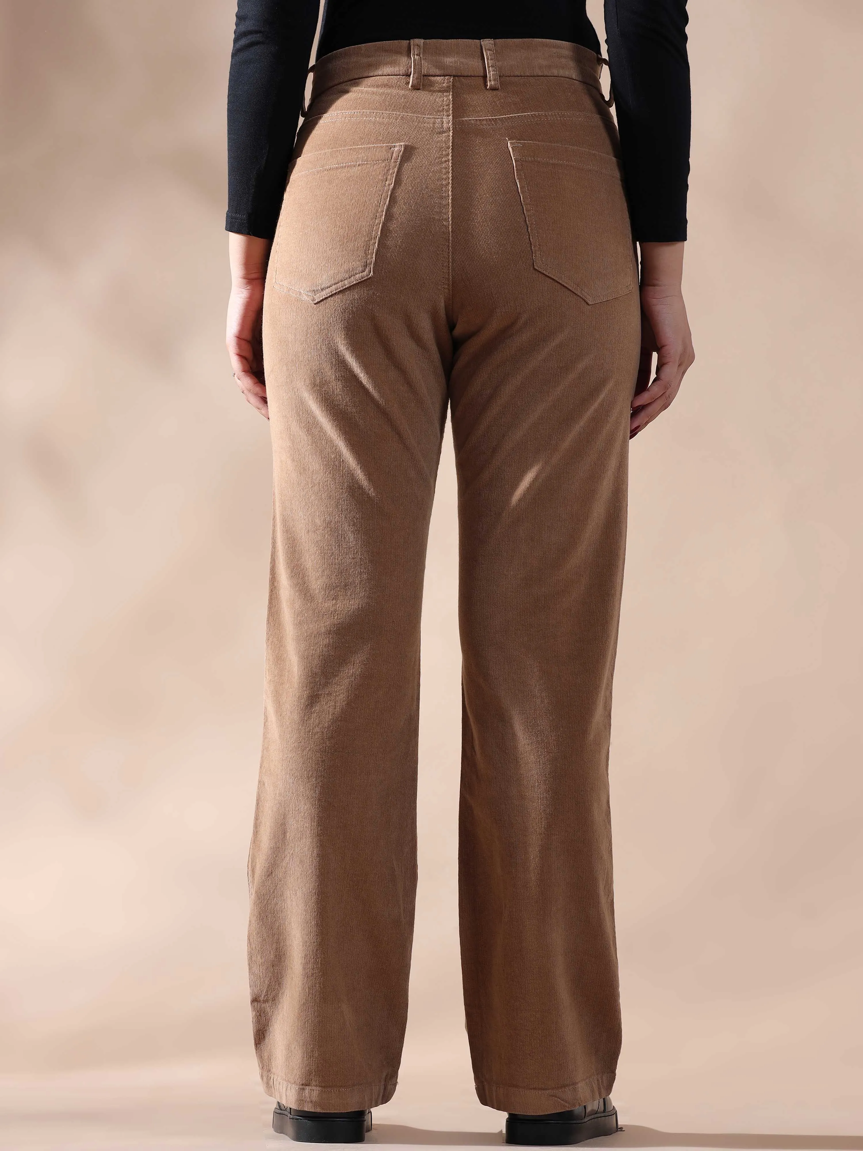 Women Corduroy Trousers- Light Khaki