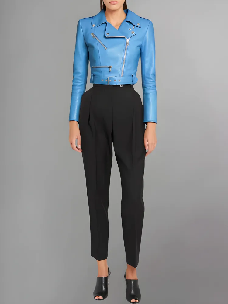 Women's Cropped Leather Biker Jacket