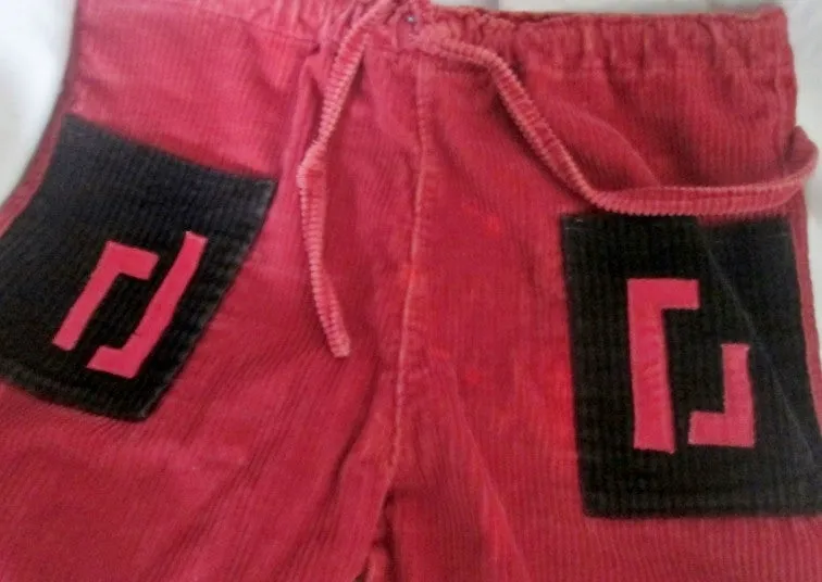 Womens Mens BABALU ARTESANIA Corduroy Indie Hipster Drawstring PANTS RED Tribal