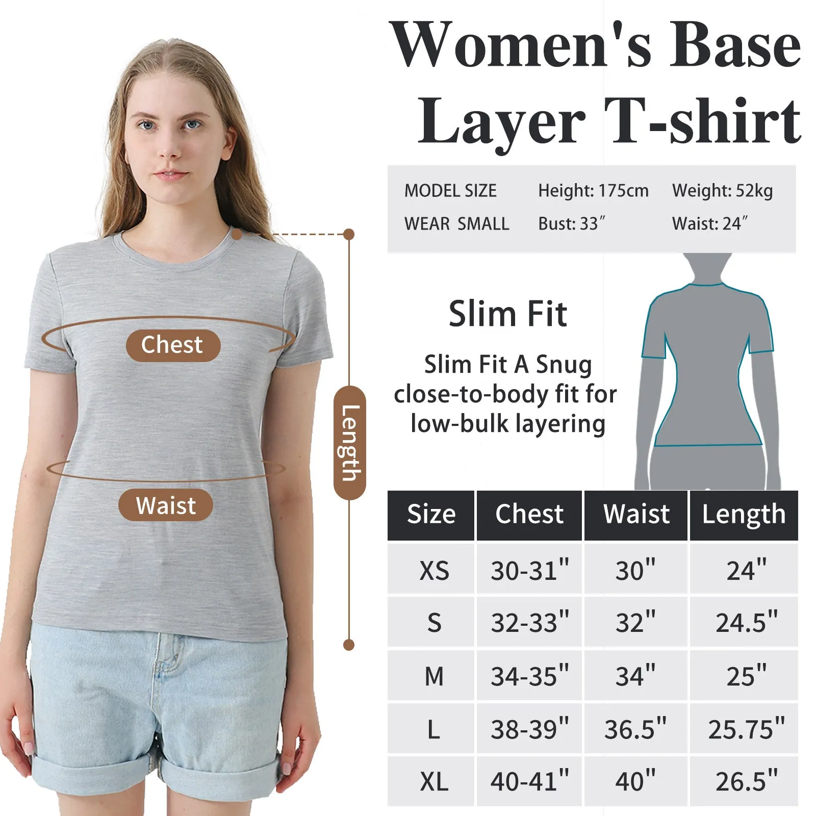 Women's Merino 170g Classic Short Sleeve T-Shirt Light Grey
