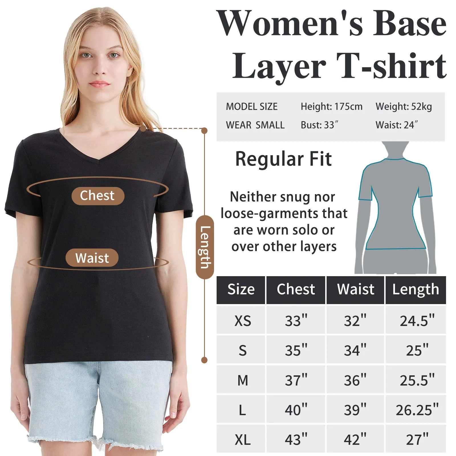 Women’s Merino 170g V-Neck  Short Sleeve T-Shirt  Black