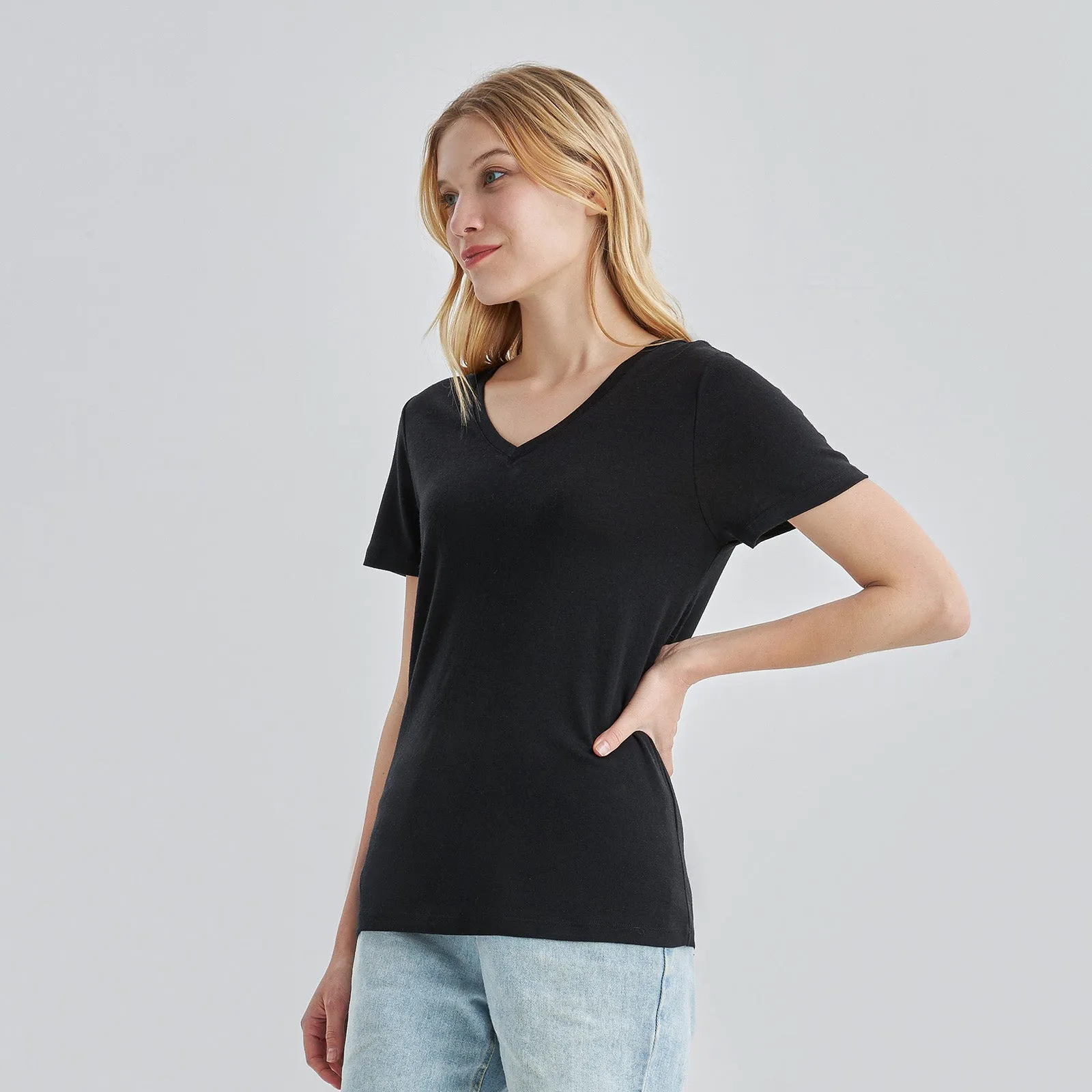 Women’s Merino 170g V-Neck  Short Sleeve T-Shirt  Black