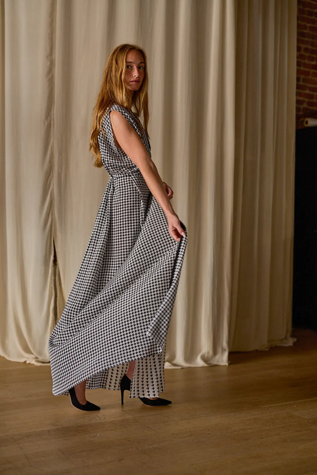 Wrap Dress | Crepe de Chine Custom Houndstooth